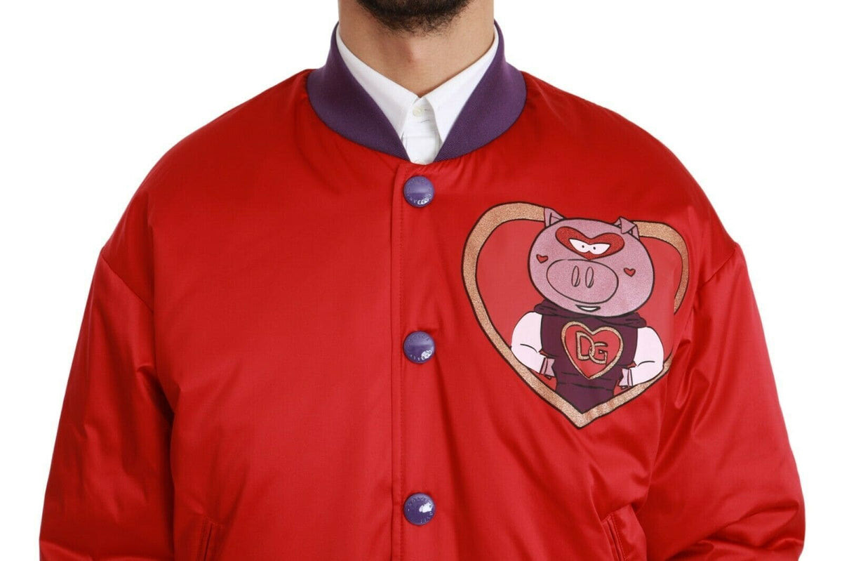 Blouson aviateur rouge vif Dolce &amp; Gabbana à motif multicolore