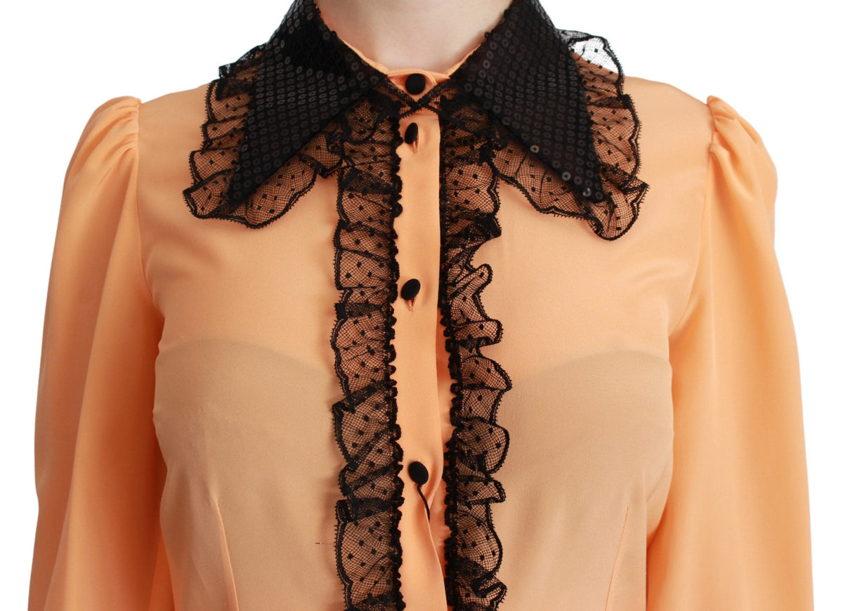 Blusa amarilla de mezcla de seda con cuello con lentejuelas de Dolce &amp; Gabbana