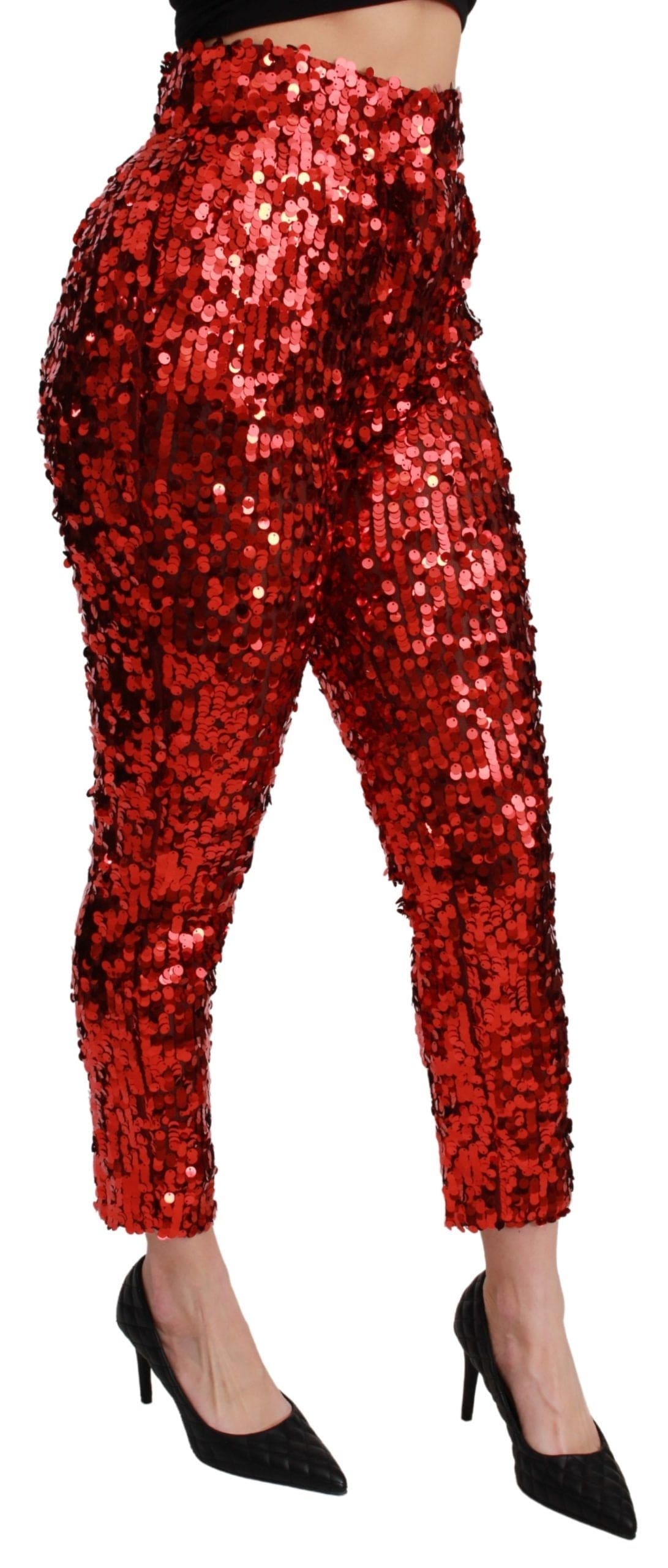 Pantalones rojos elegantes de talle alto y cropped de Dolce &amp; Gabbana