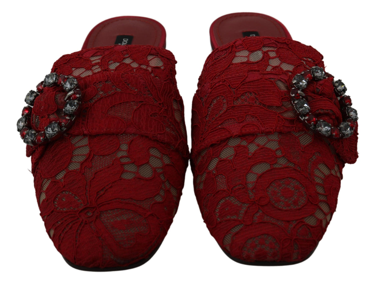 Sandalias planas Dolce &amp; Gabbana Radiant Red con adornos de cristal