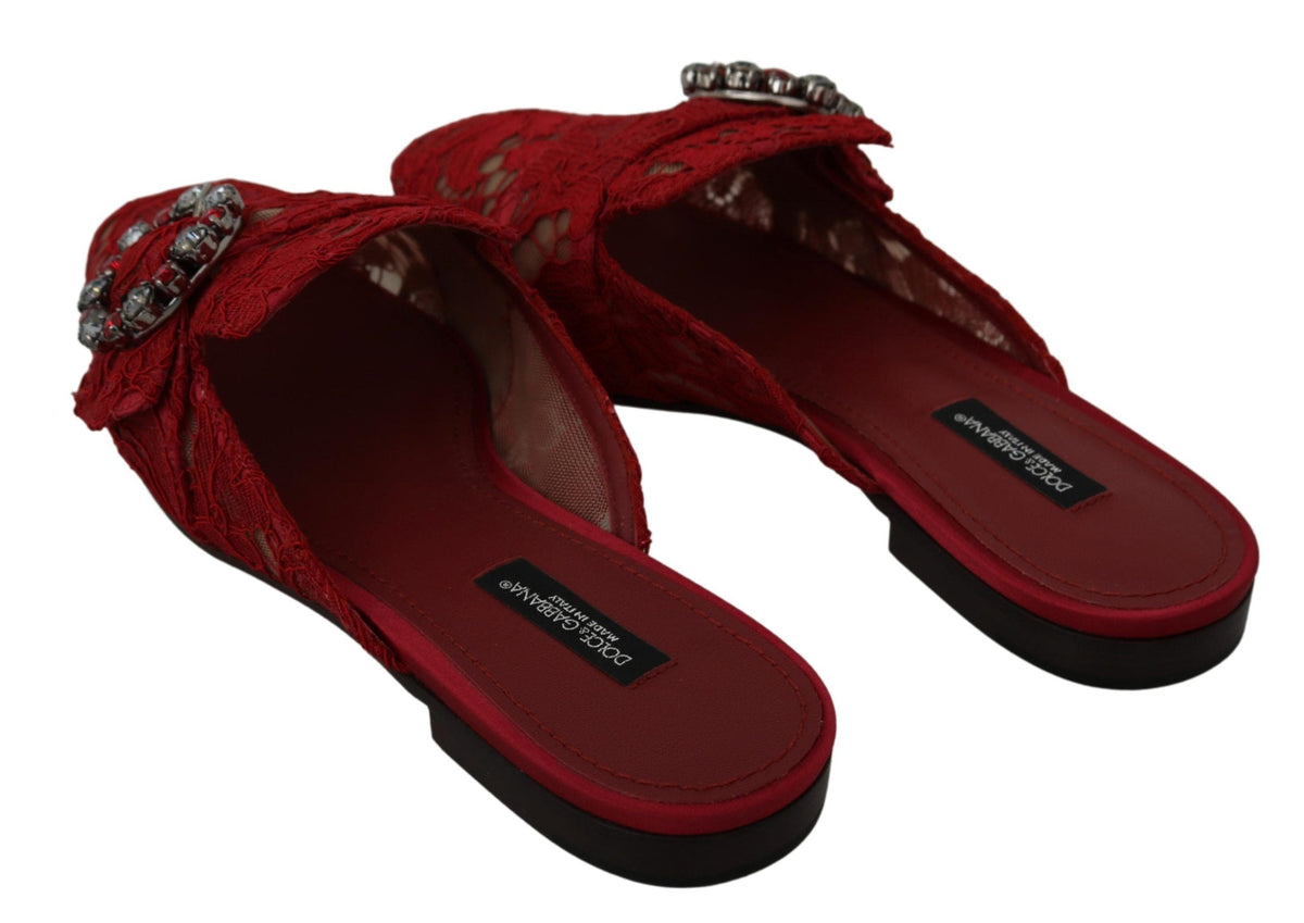 Sandalias planas Dolce &amp; Gabbana Radiant Red con adornos de cristal