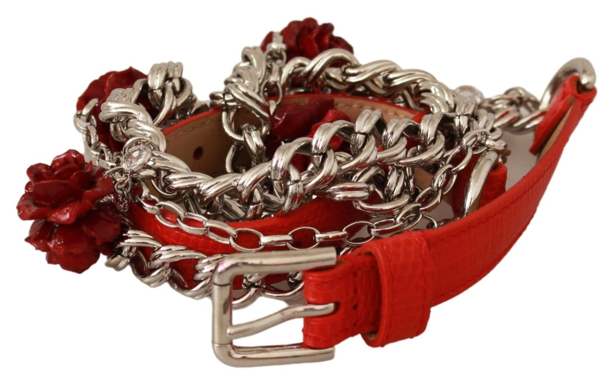 Ceinture élégante à imprimé floral rose Dolce &amp; Gabbana en rouge vif