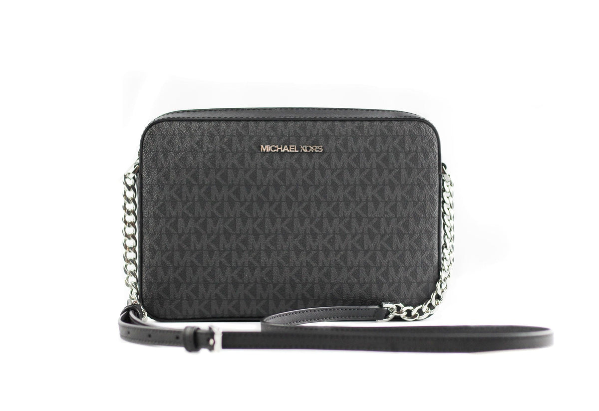 Bolso bandolera grande de piel saffiano Jet Set East West de Michael Kors [Black Signature]