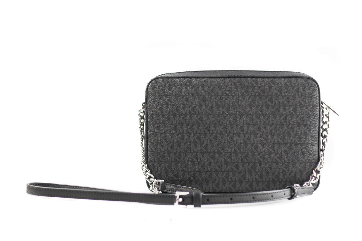 Bolso bandolera grande de piel saffiano Jet Set East West de Michael Kors [Black Signature]