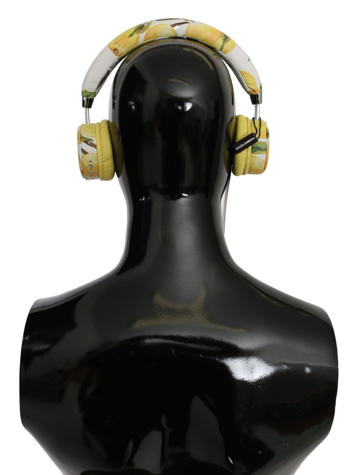 Casque audio Dolce &amp; Gabbana Chic en cuir blanc avec imprimé jaune