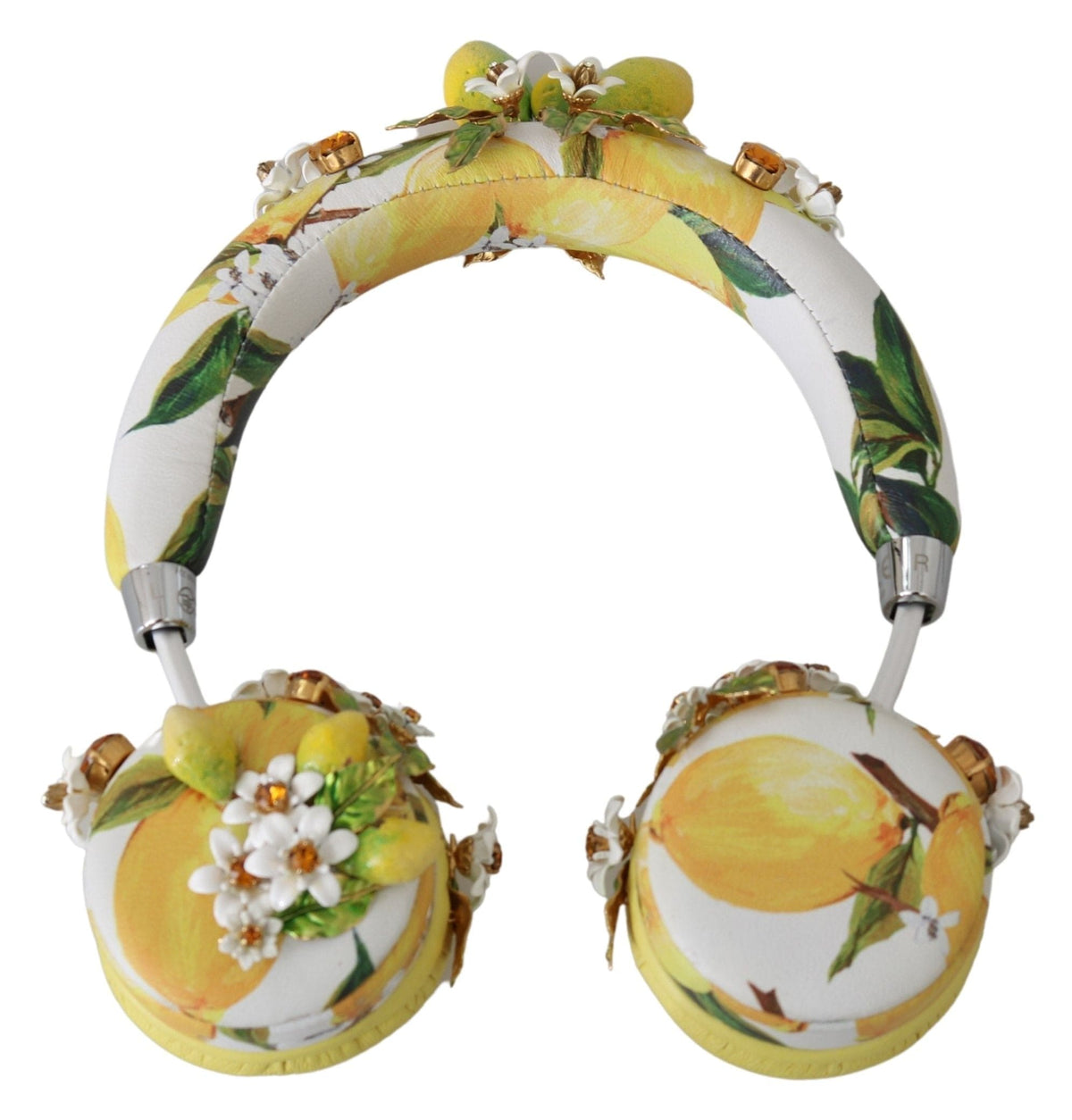 Auriculares de cuero adornados con oro y glamurosos detalles de Dolce &amp; Gabbana