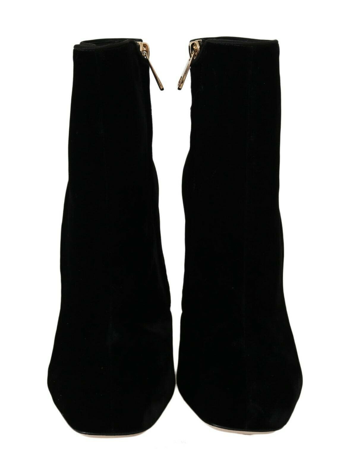 Dolce & Gabbana Elegant Velvet Ankle Boots with Crystal Heels