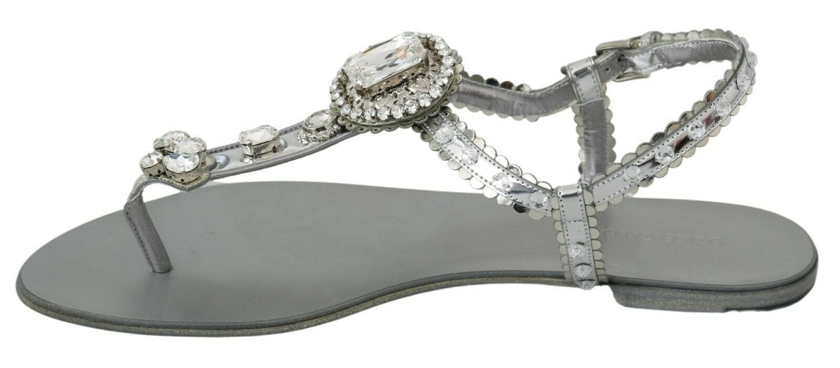 Ballerines élégantes argentées Dolce &amp; Gabbana avec ornements en cristal