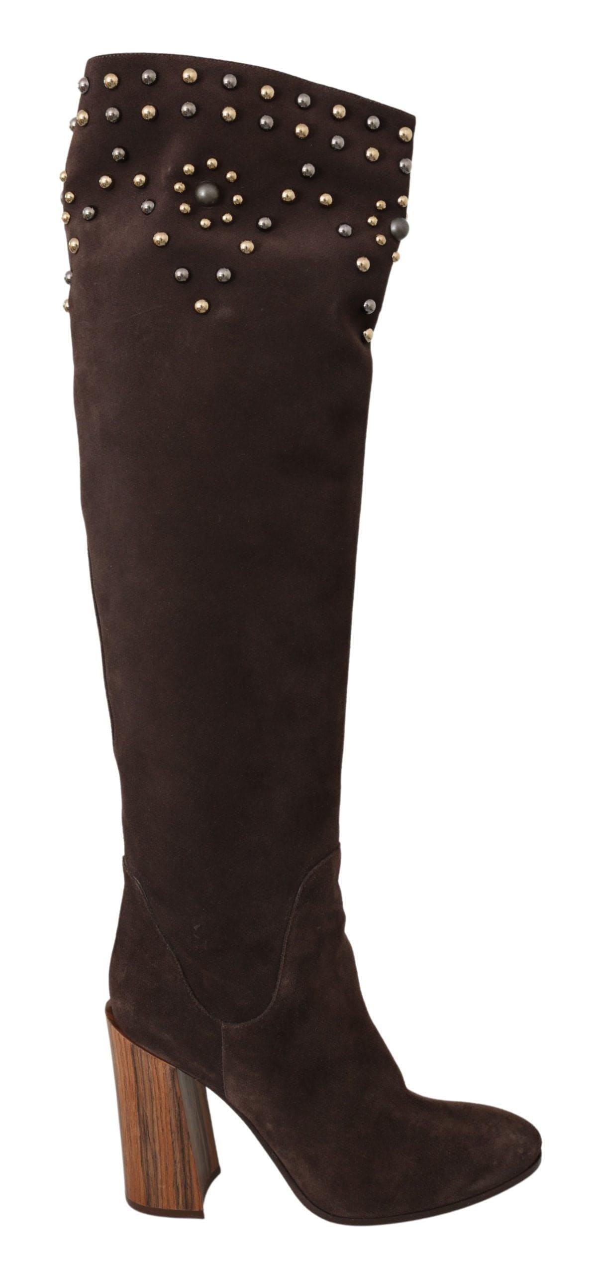 Bottes hautes en daim cloutées Dolce &amp; Gabbana en marron