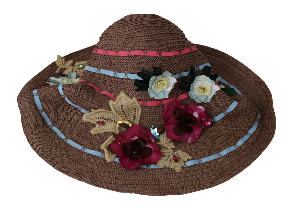 Elegante sombrero de paja flexible con detalles florales de Dolce &amp; Gabbana