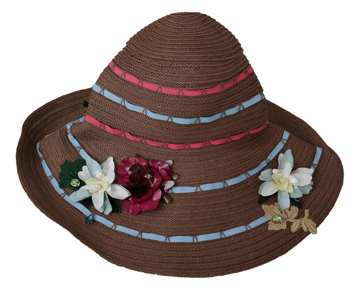 Chapeau de paille souple élégant Dolce &amp; Gabbana avec accents floraux