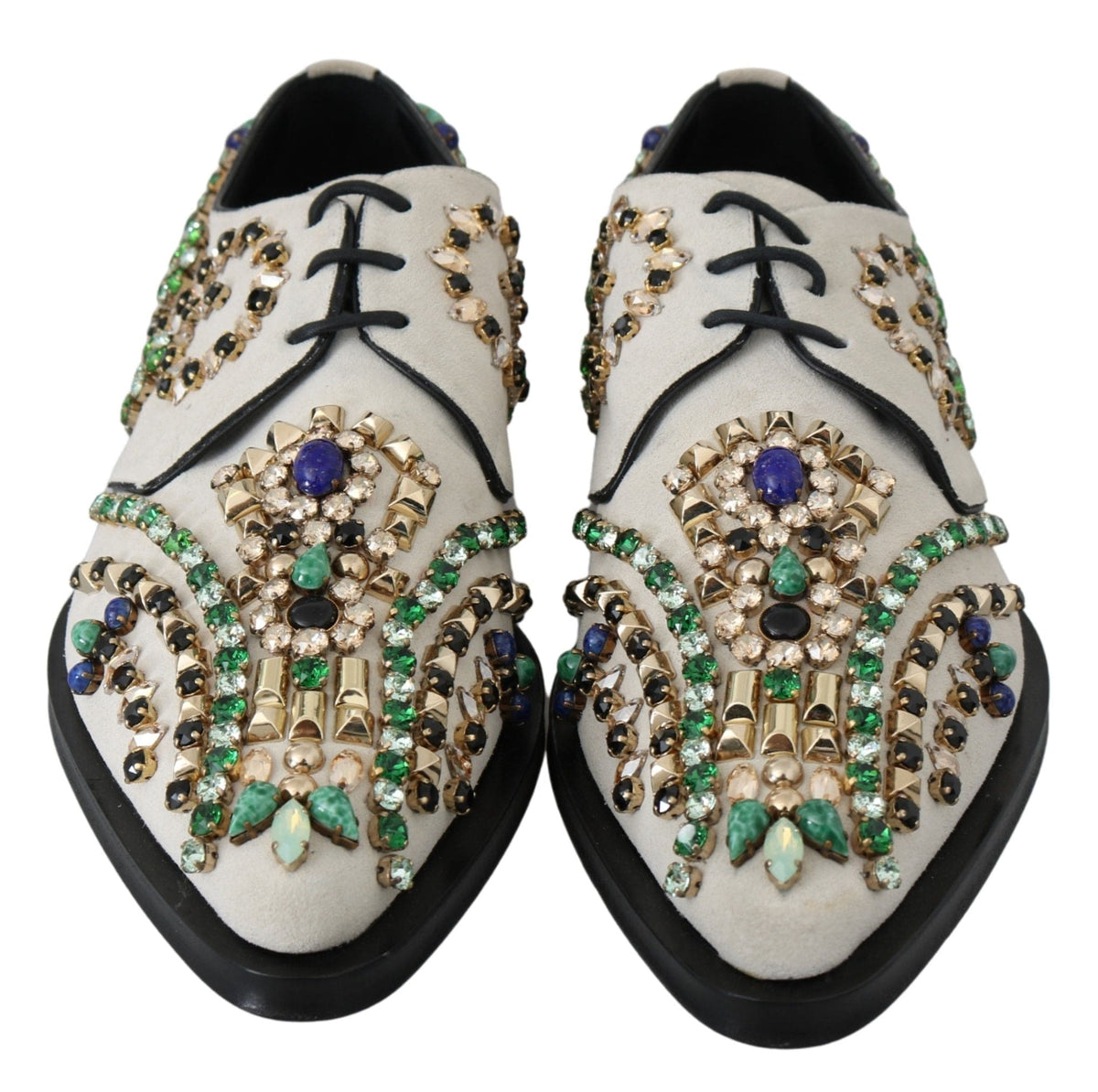 Elegantes zapatos planos de ante blanco con cristales de Dolce &amp; Gabbana