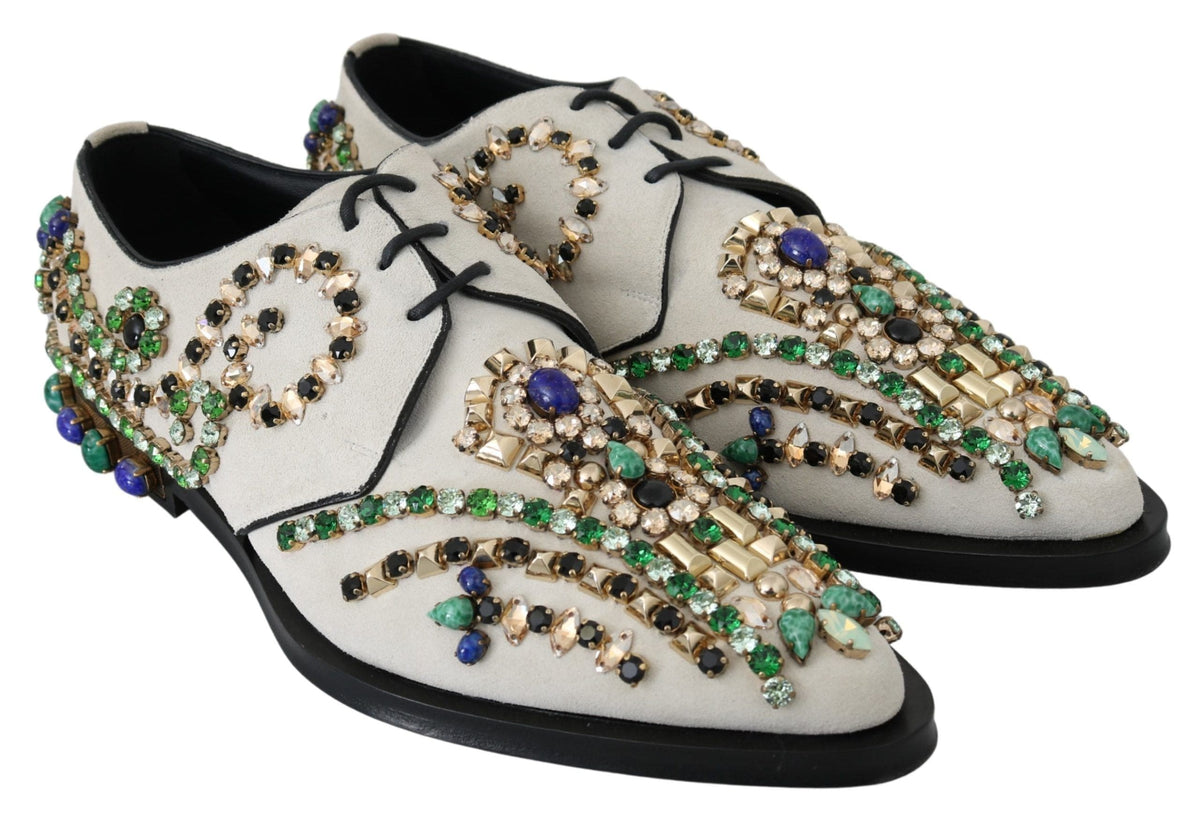 Elegantes zapatos planos de ante blanco con cristales de Dolce &amp; Gabbana