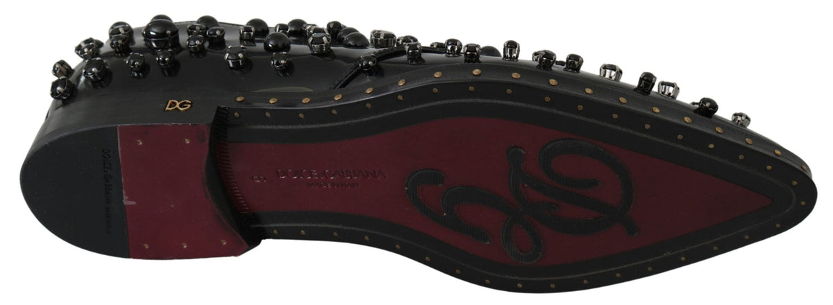 Chaussures habillées élégantes en cuir noir avec cristaux Dolce &amp; Gabbana