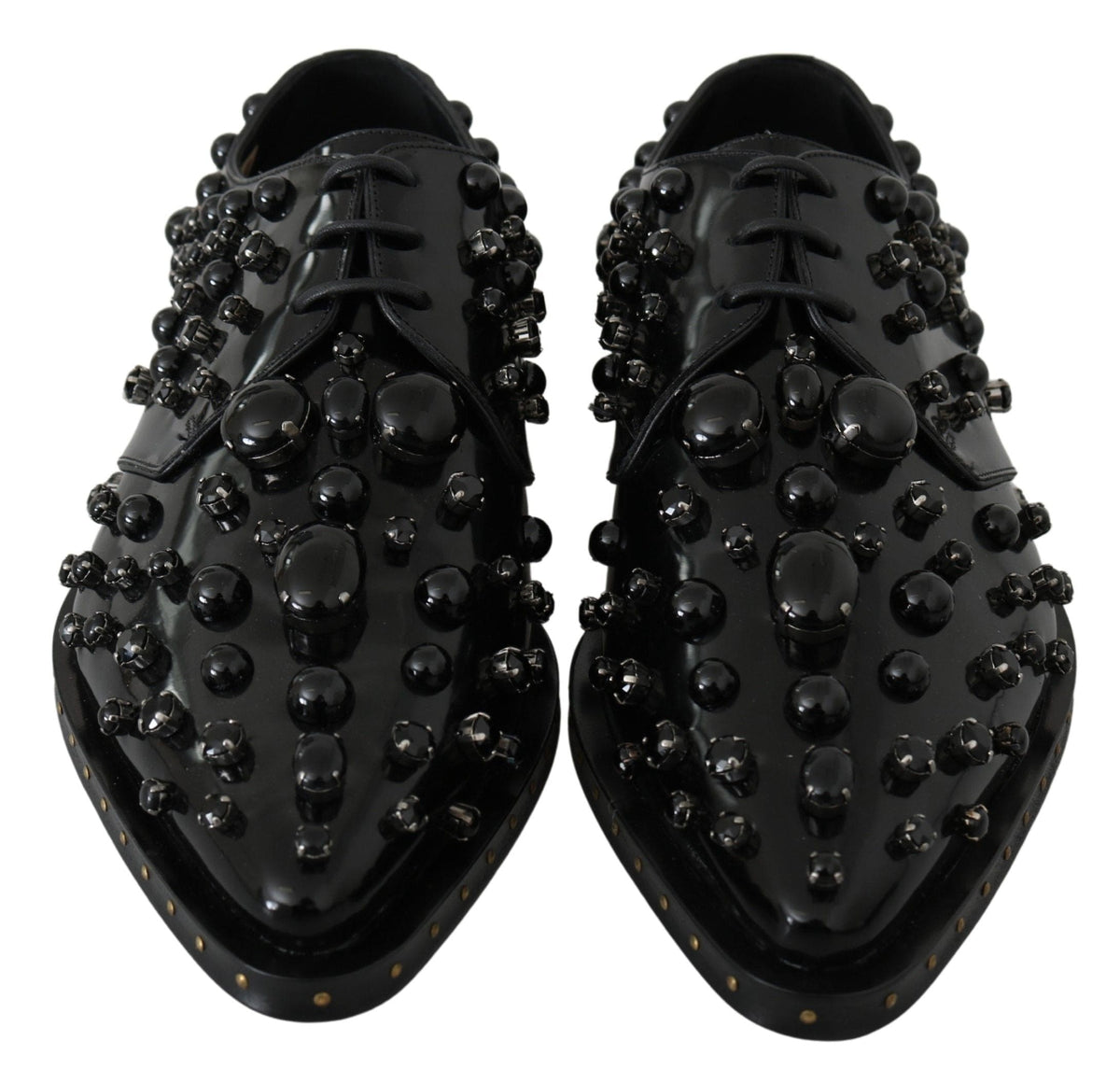 Chaussures habillées élégantes en cuir noir avec cristaux Dolce &amp; Gabbana