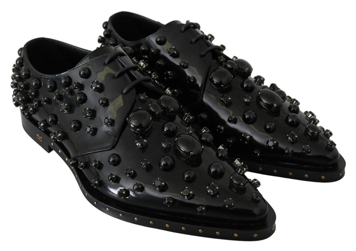 Chaussures habillées élégantes en cuir noir avec cristaux Dolce &amp; Gabbana