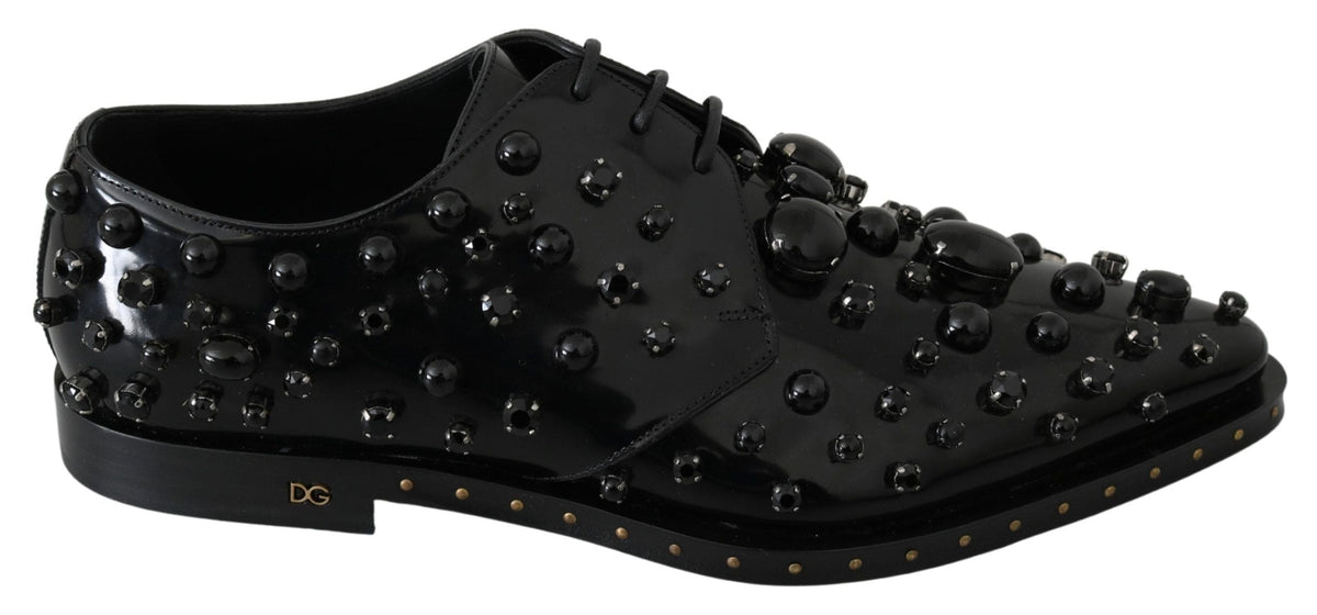 Chaussures habillées élégantes en cuir noir avec cristaux Dolce &amp; Gabbana