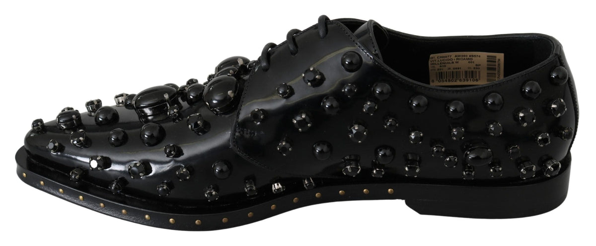 Chaussures habillées élégantes en cuir noir avec cristaux Dolce &amp; Gabbana