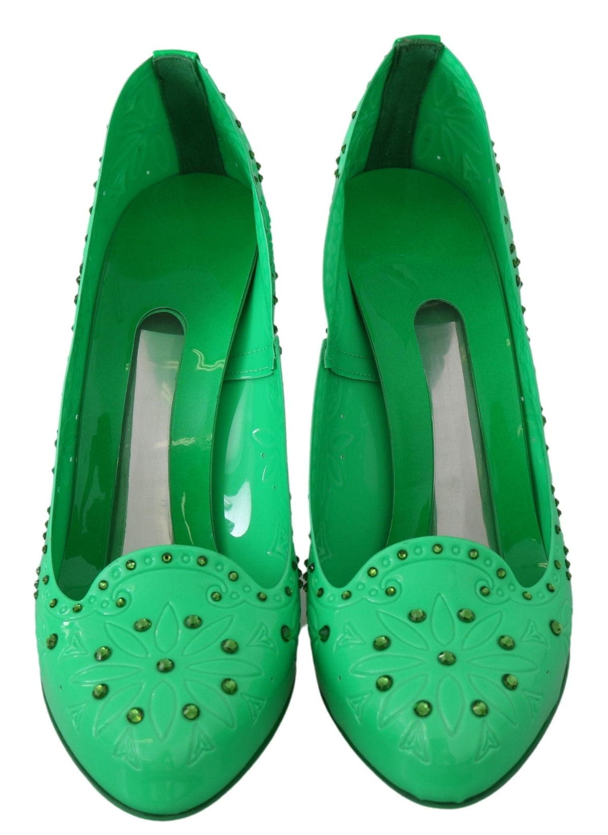 Zapatos de tacón de color verde intenso con cristales de Cenicienta de Dolce &amp; Gabbana