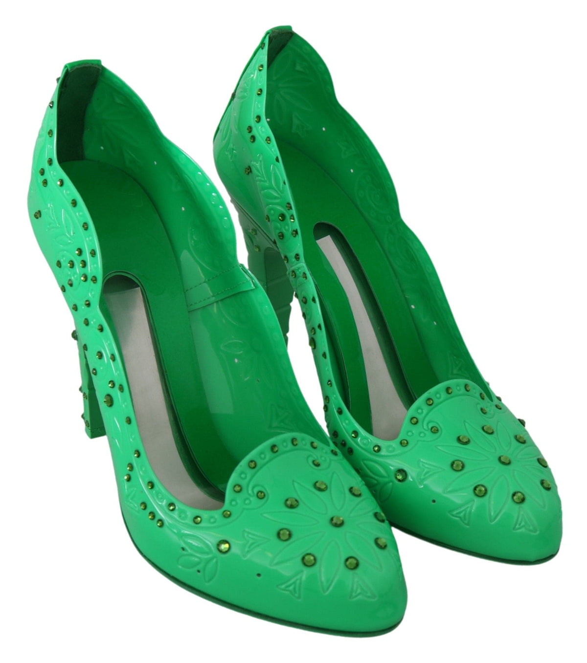 Zapatos de tacón de color verde intenso con cristales de Cenicienta de Dolce &amp; Gabbana