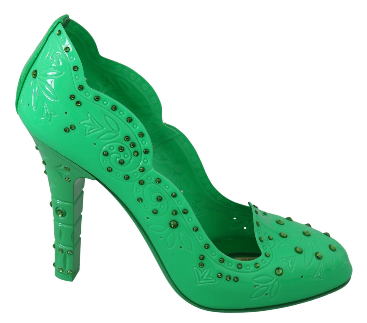 Zapatos de tacón de color verde intenso con cristales de Cenicienta de Dolce &amp; Gabbana