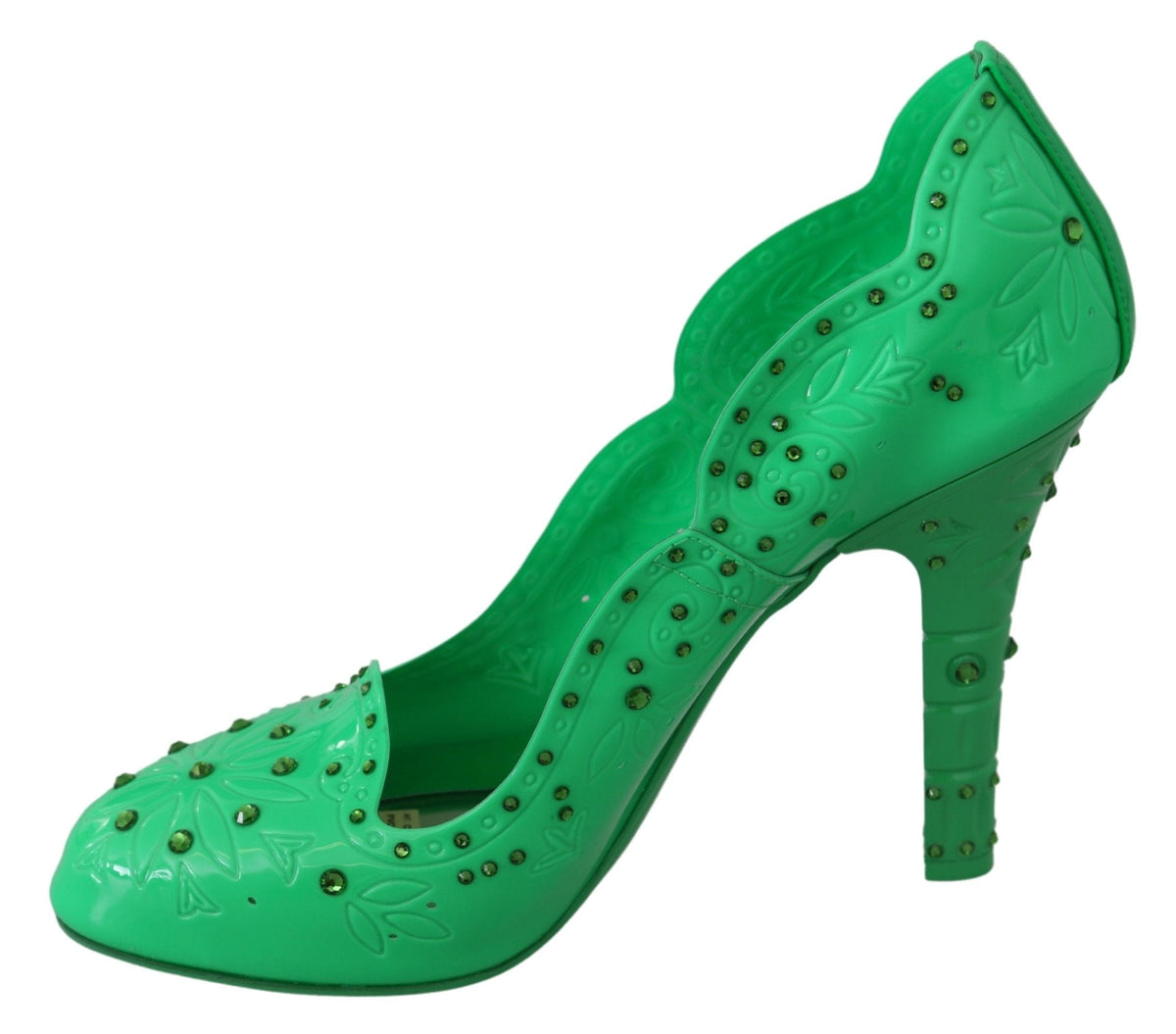 Zapatos de tacón de color verde intenso con cristales de Cenicienta de Dolce &amp; Gabbana