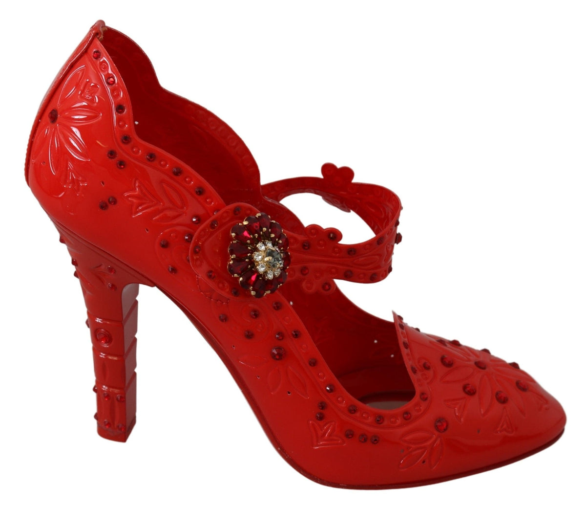 Zapatos de salón elegantes de color rojo con cristales de estilo Cenicienta de Dolce &amp; Gabbana