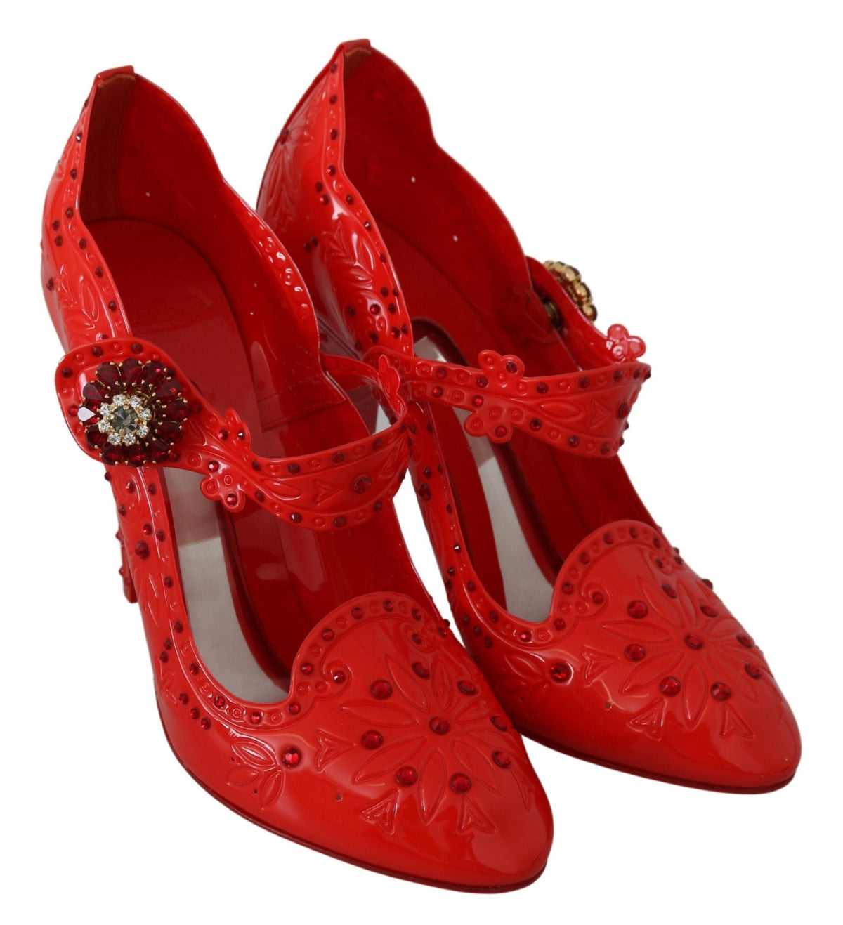 Zapatos de salón elegantes de color rojo con cristales de estilo Cenicienta de Dolce &amp; Gabbana