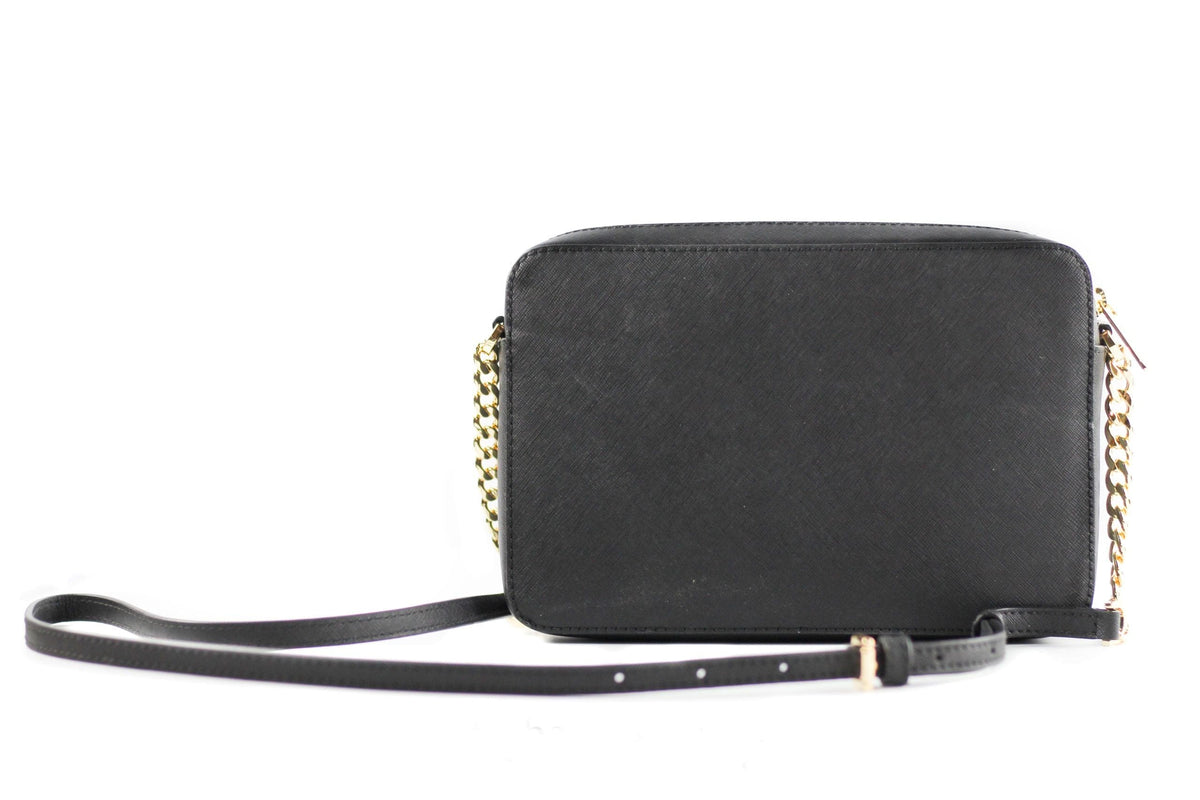 Bolso bandolera grande de piel saffiano Jet Set East West de Michael Kors (negro sólido/herrajes dorados)