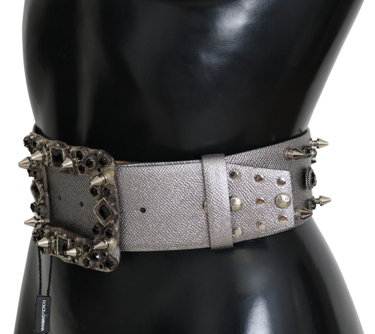 Dolce &amp; Gabbana Superbe ceinture en cuir argenté ornée de cristaux