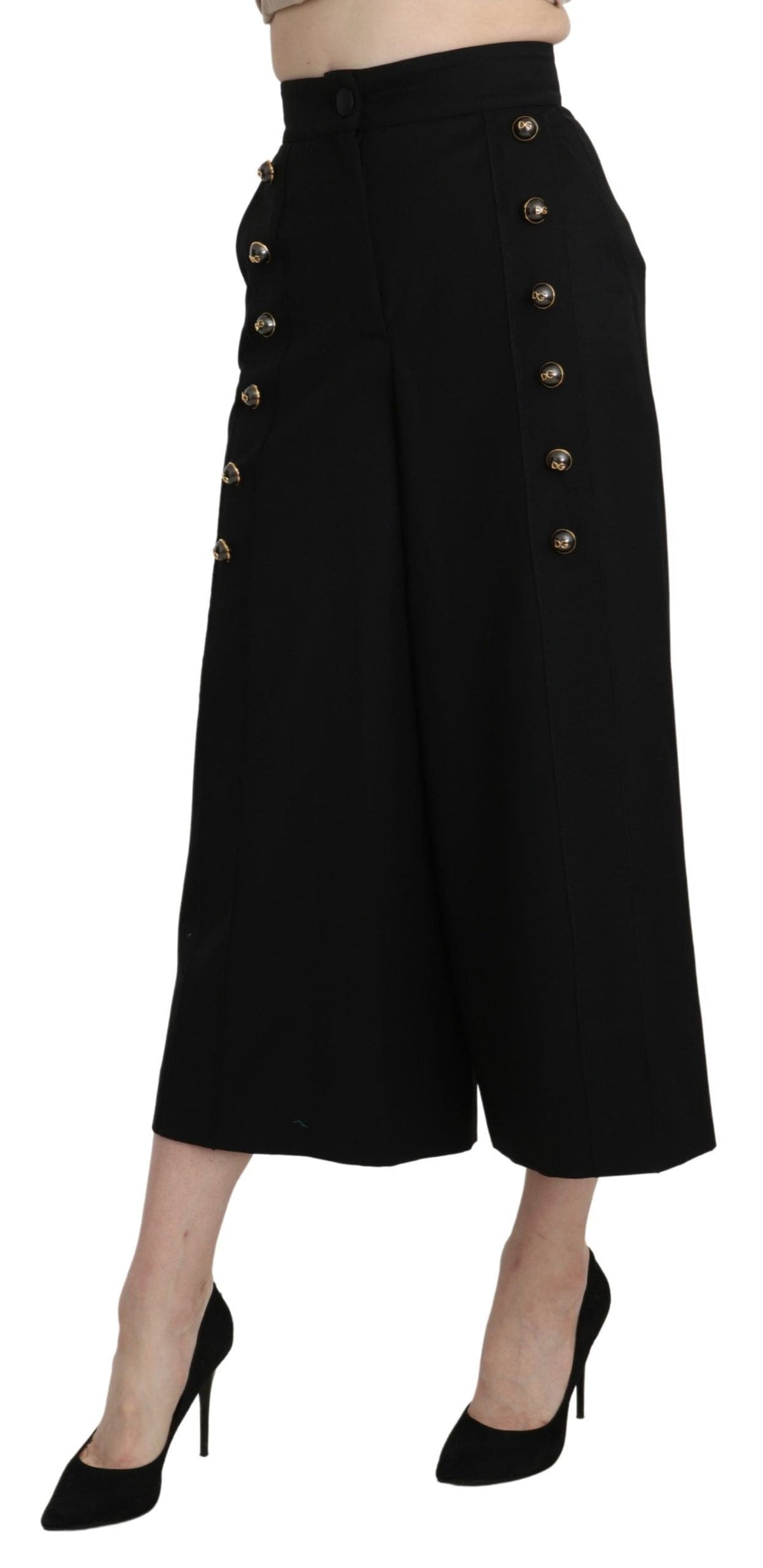 Pantalon élégant taille haute en laine vierge à jambe large Dolce &amp; Gabbana