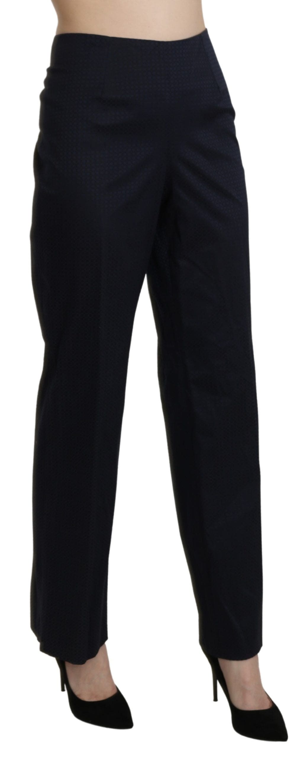 Pantalon droit taille haute en coton bleu marine BENCIVENGA