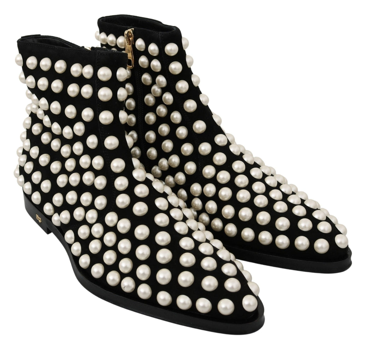 Bottines en daim noir chic avec perles Dolce &amp; Gabbana