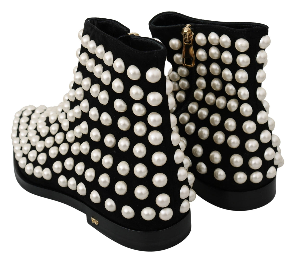 Bottines en daim noir chic avec perles Dolce &amp; Gabbana