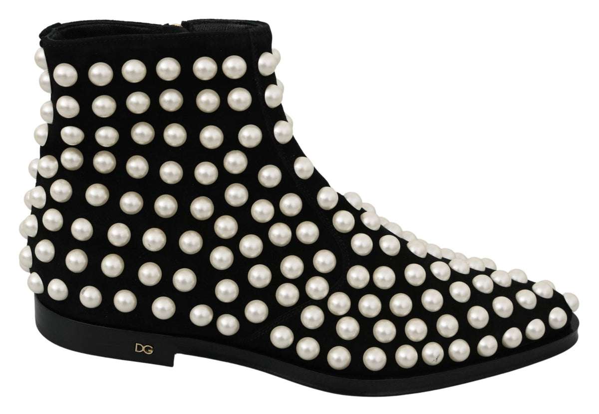 Bottines en daim noir chic avec perles Dolce &amp; Gabbana