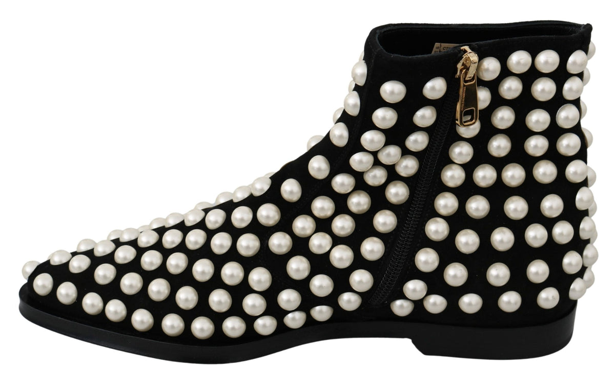 Bottines en daim noir chic avec perles Dolce &amp; Gabbana