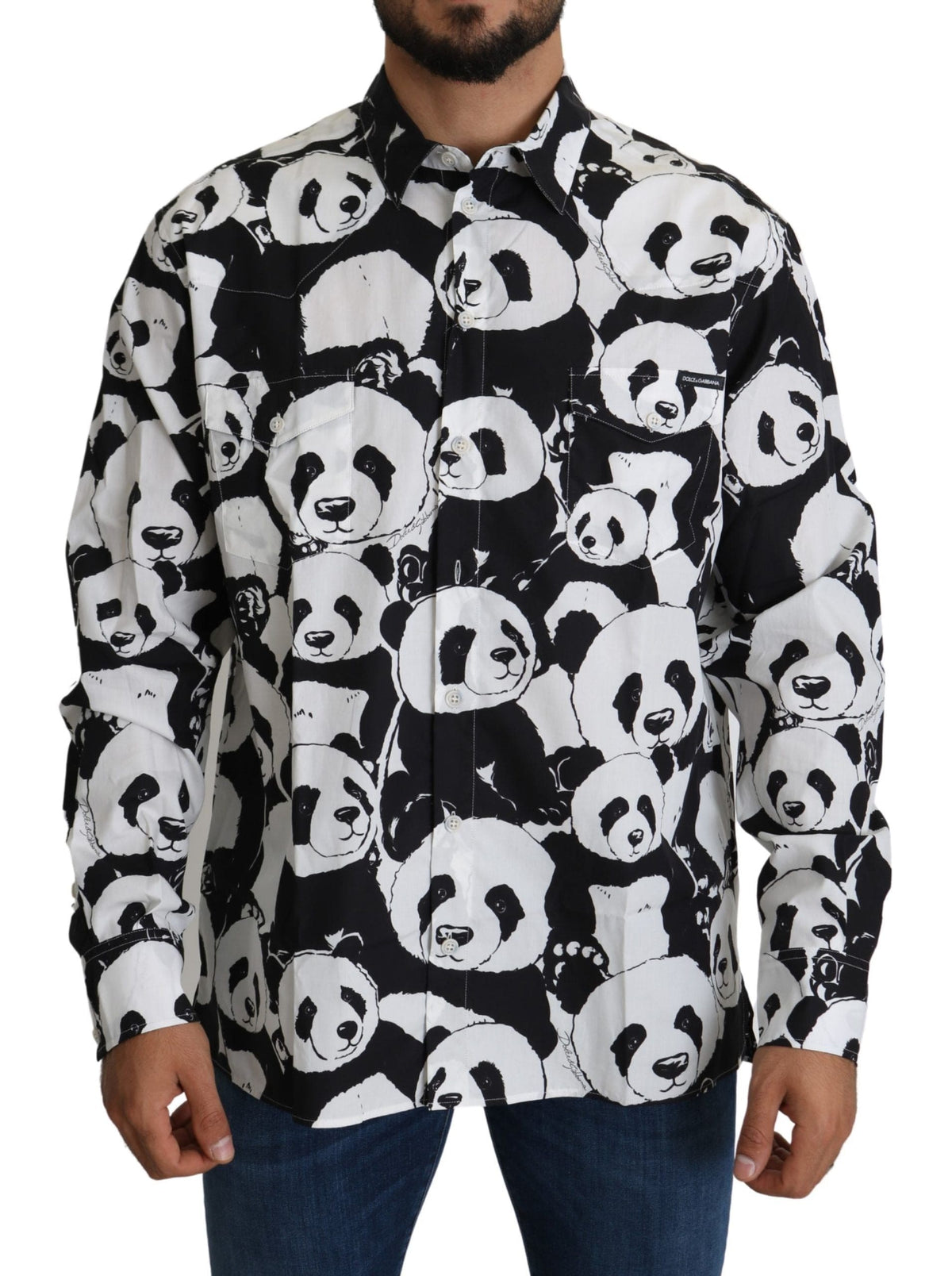 Chemise en pur coton imprimé panda Dolce &amp; Gabbana - Noir Blanc