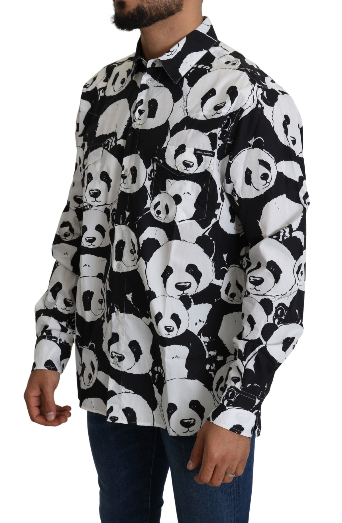 Chemise en pur coton imprimé panda Dolce &amp; Gabbana - Noir Blanc