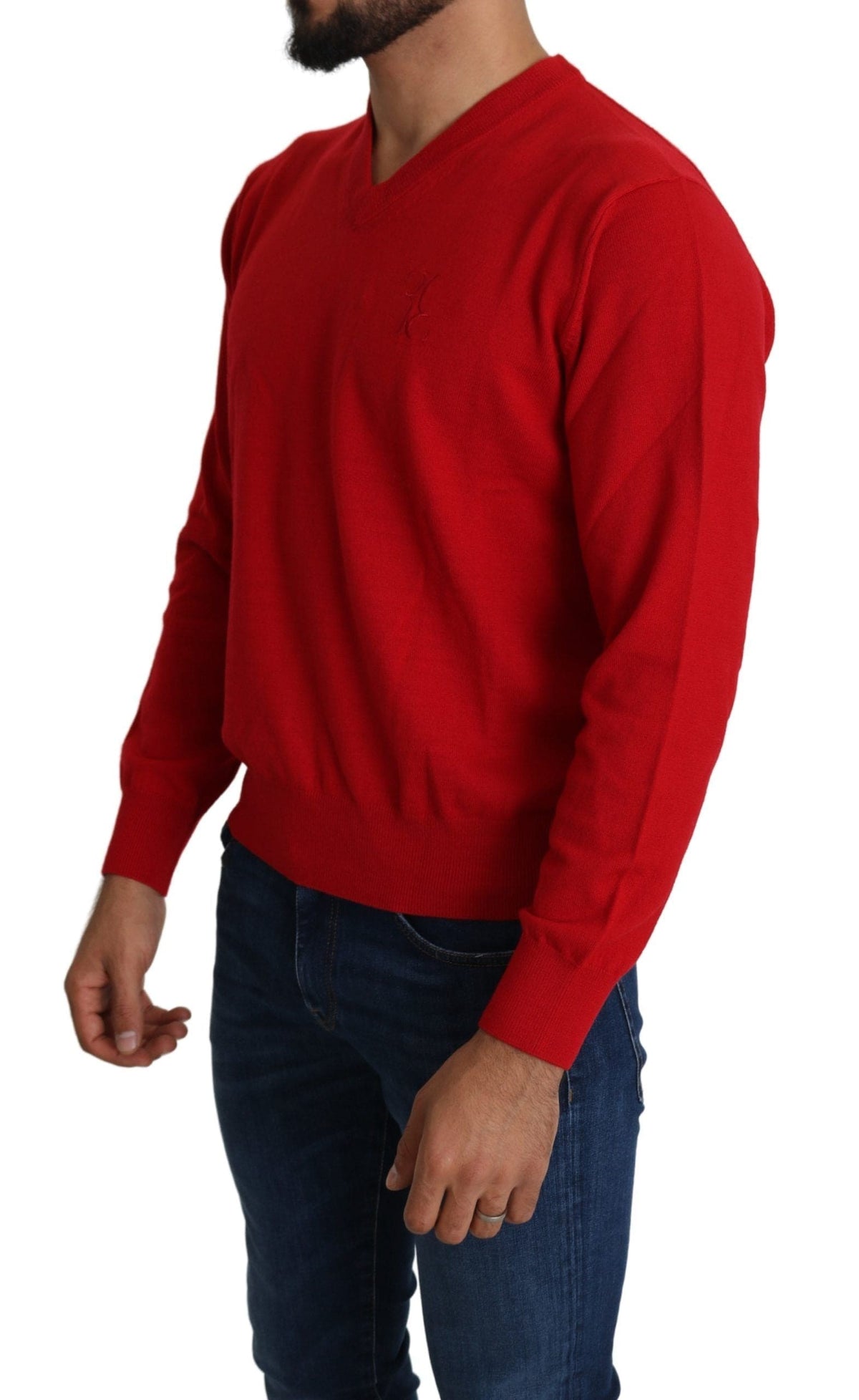 Billionaire Italian Couture Iconic Embroidered Red Wool Sweater