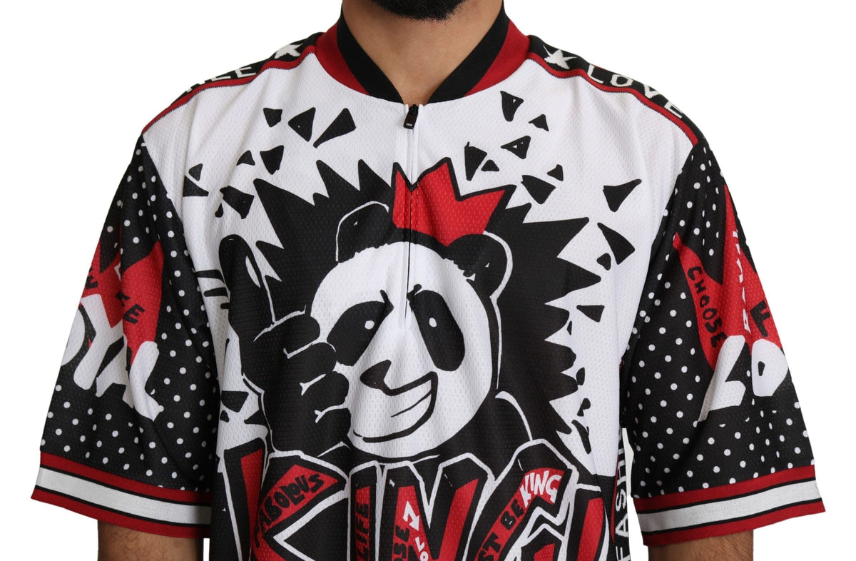 Camiseta con cuello con cremallera y estampado de panda King en color blanco chic de Dolce &amp; Gabbana