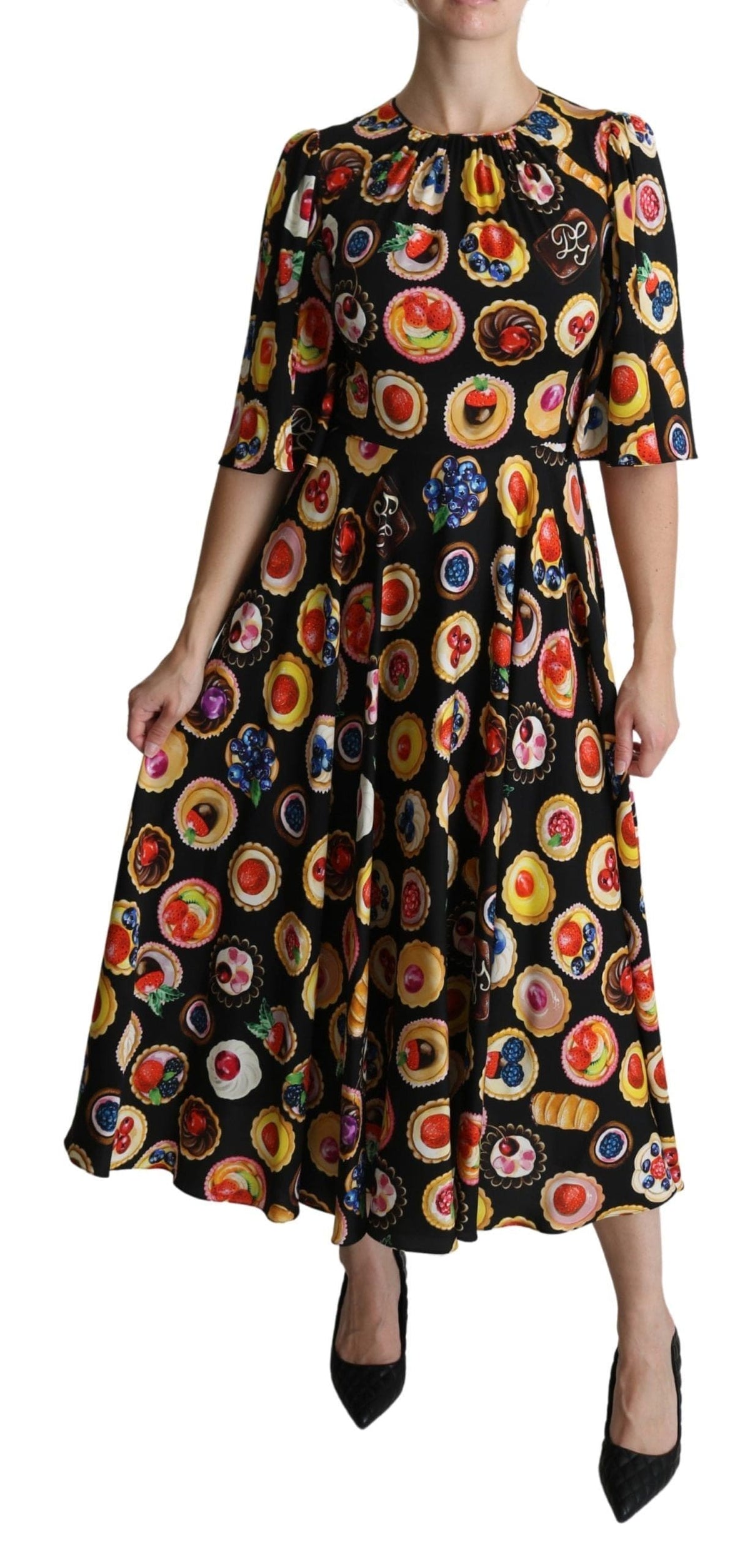 Robe longue multicolore à imprimé desserts chic de Dolce &amp; Gabbana