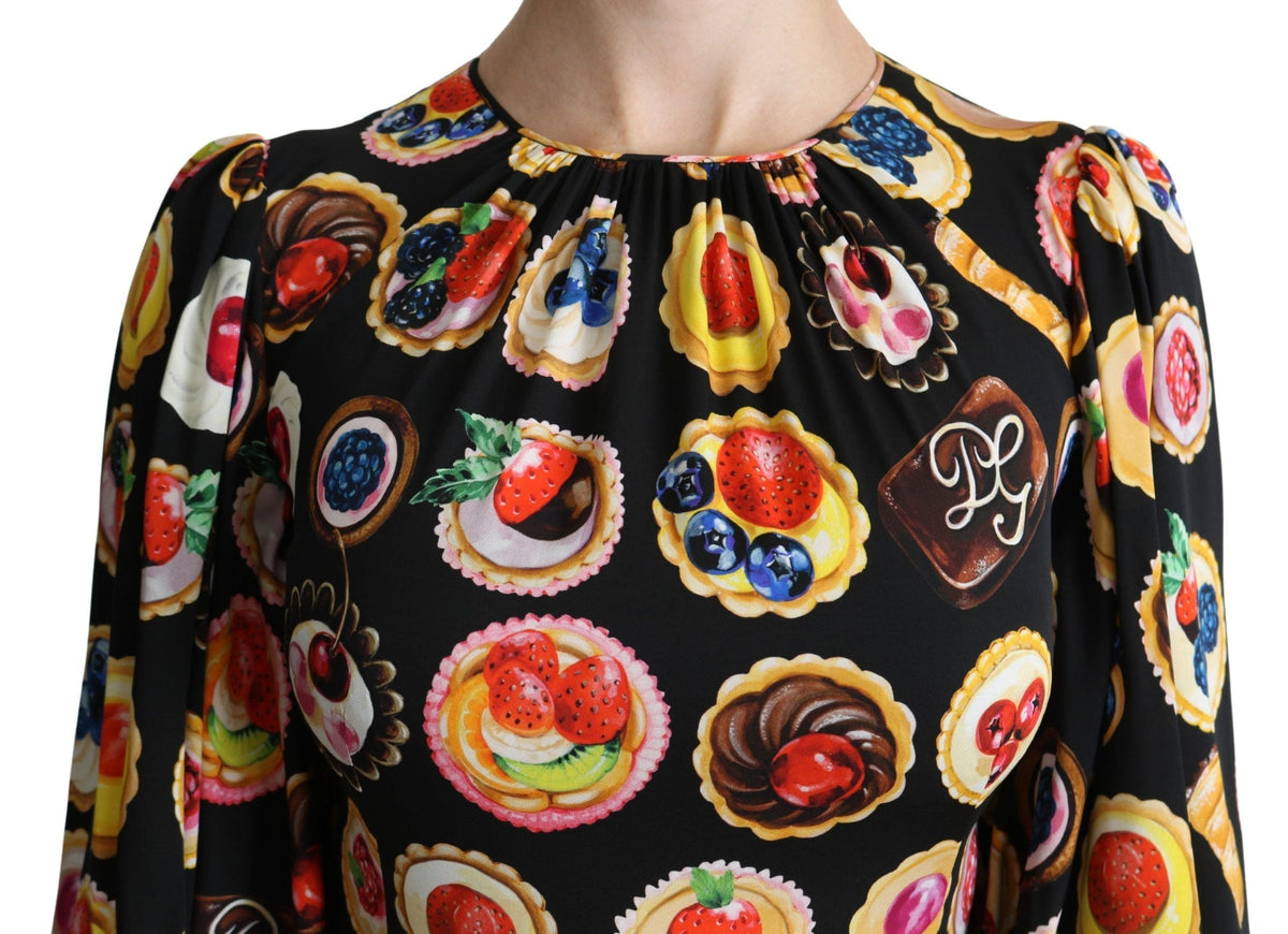 Vestido maxi con estampado de postres multicolor chic de Dolce &amp; Gabbana