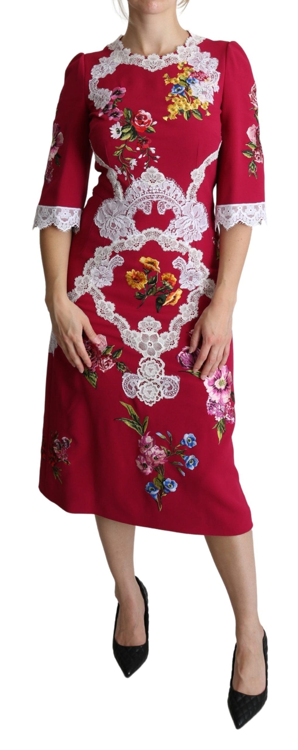 Vestido midi con bordados florales de Dolce &amp; Gabbana