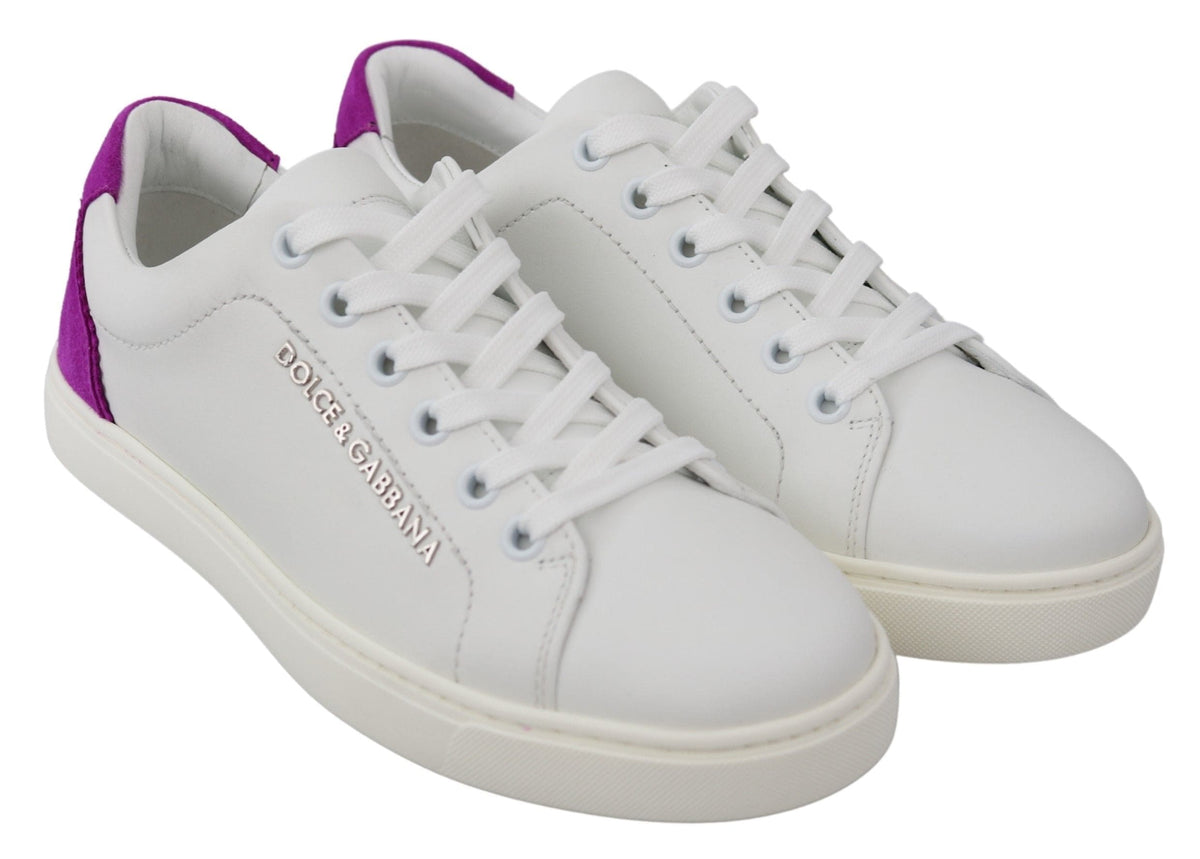 Baskets chic en cuir blanc avec accents violets Dolce &amp; Gabbana