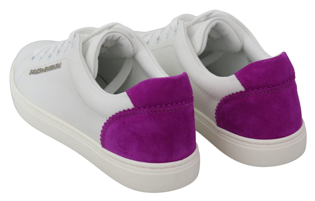 Baskets chic en cuir blanc avec accents violets Dolce &amp; Gabbana