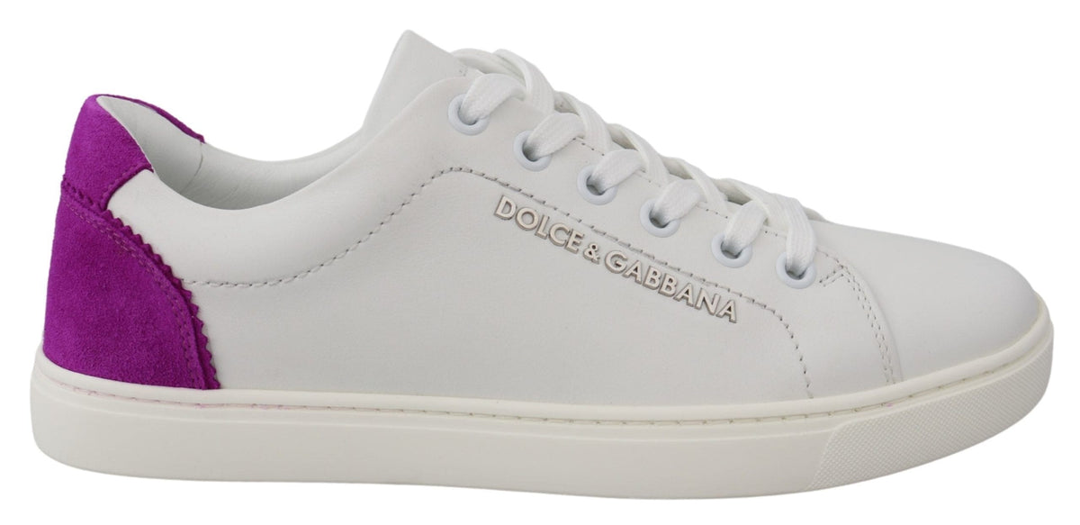 Baskets chic en cuir blanc avec accents violets Dolce &amp; Gabbana