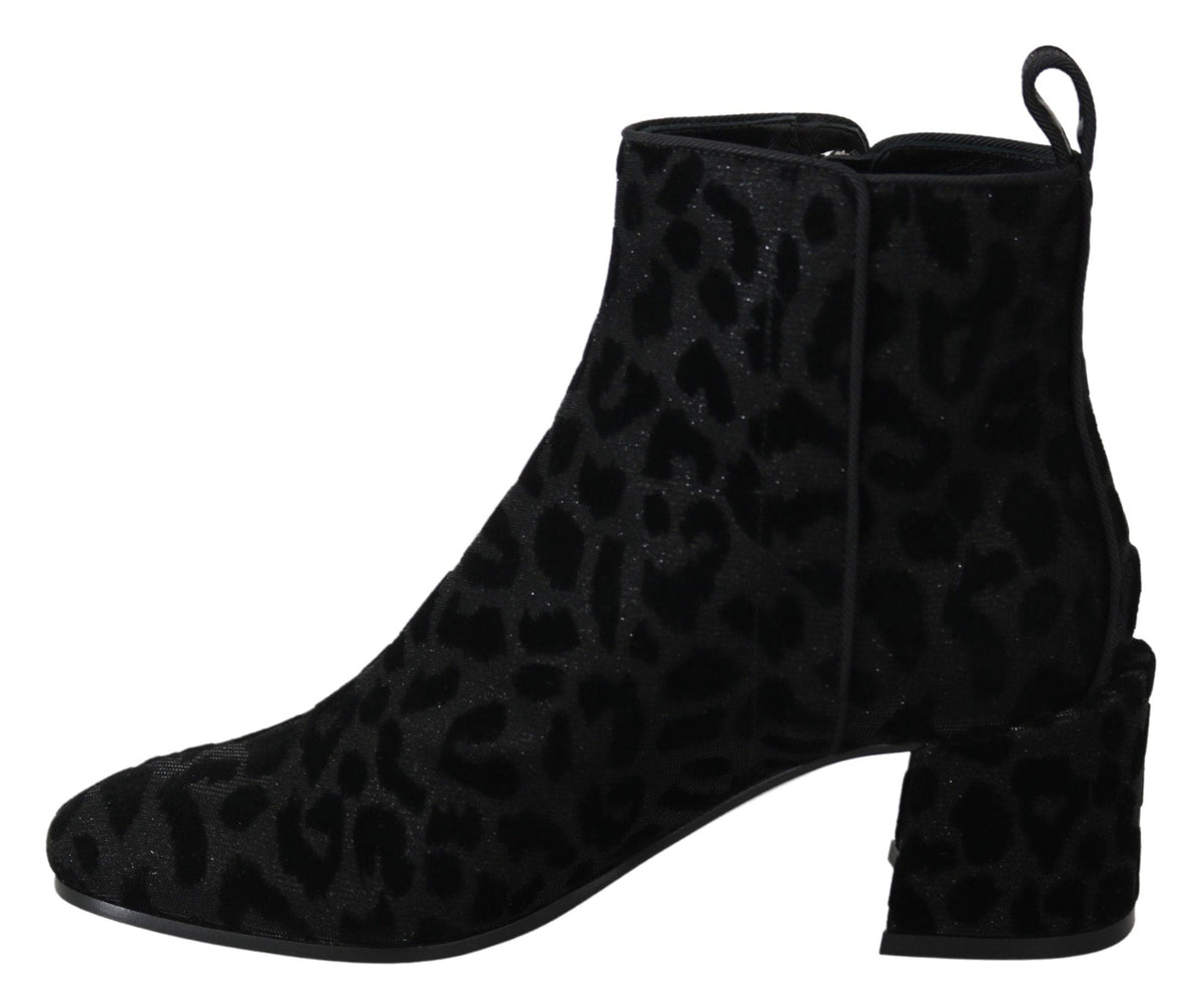 Bottines courtes élégantes à imprimé léopard noires Dolce &amp; Gabbana