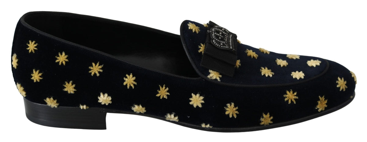 Mocassins élégants en velours avec broderie couronne Dolce &amp; Gabbana