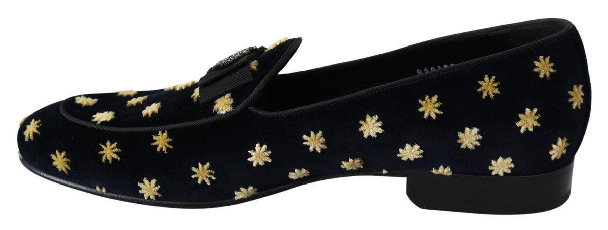 Mocassins élégants en velours avec broderie couronne Dolce &amp; Gabbana