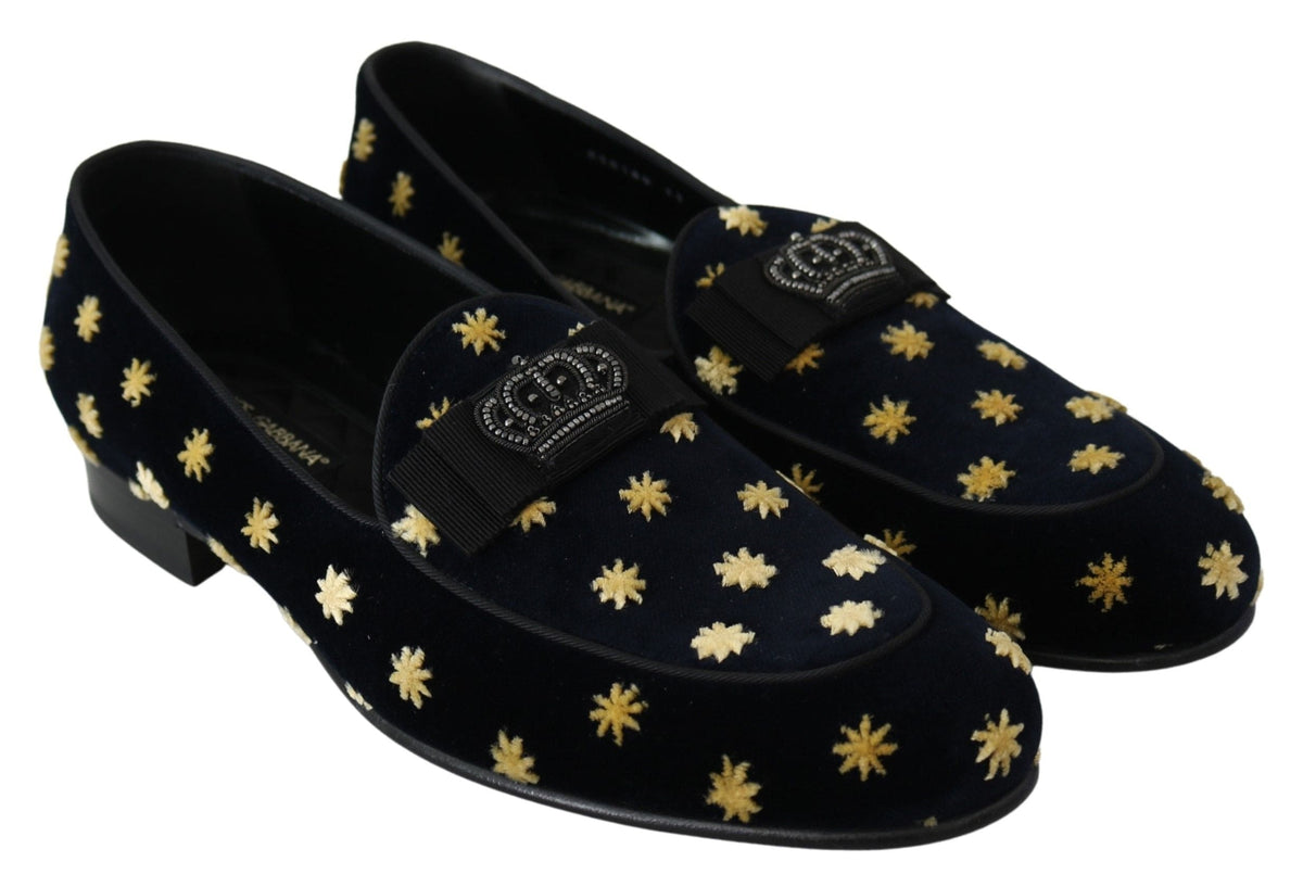 Mocassins élégants en velours avec broderie couronne Dolce &amp; Gabbana